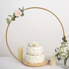 Gold 33 in Geometric Round Wood Metal Arch Cake Display Stand Decorations