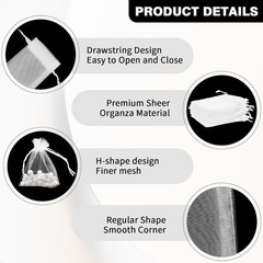 50Pcs White Organza Bags 3×4 inch – Perfect for Weddings and Celebrations