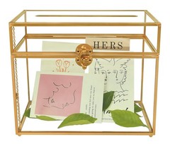 Gold Glass Wedding Card Box Envelope Holder w/ Slot & Feet Party Centerpiece