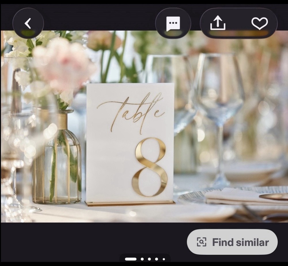 Acrylic Wedding Table Numbers 1-20 with Number 1-20, 5″x7″ White and Gold Font