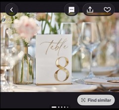 Acrylic Wedding Table Numbers 1-20 with Number 1-20, 5″x7″ White and Gold Font