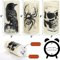 Hbaushun Halloween Flameless Candles LED Flickering Candles with Skull, Crow,