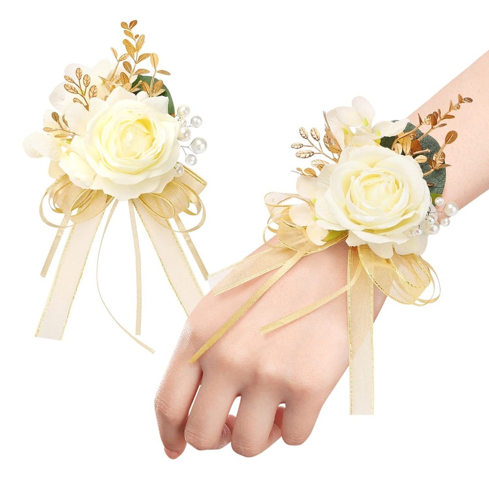 Rose Wrist Corsage and Boutonniere Set Artificial Corsage Wristlet Bracelet f…