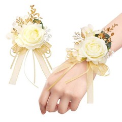 Rose Wrist Corsage and Boutonniere Set Artificial Corsage Wristlet Bracelet f…