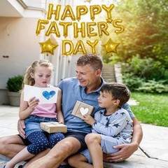 16 Inch “HAPPY FATHER’S DAY” Balloons Banner with 18 Inch Star Balloons – Gold