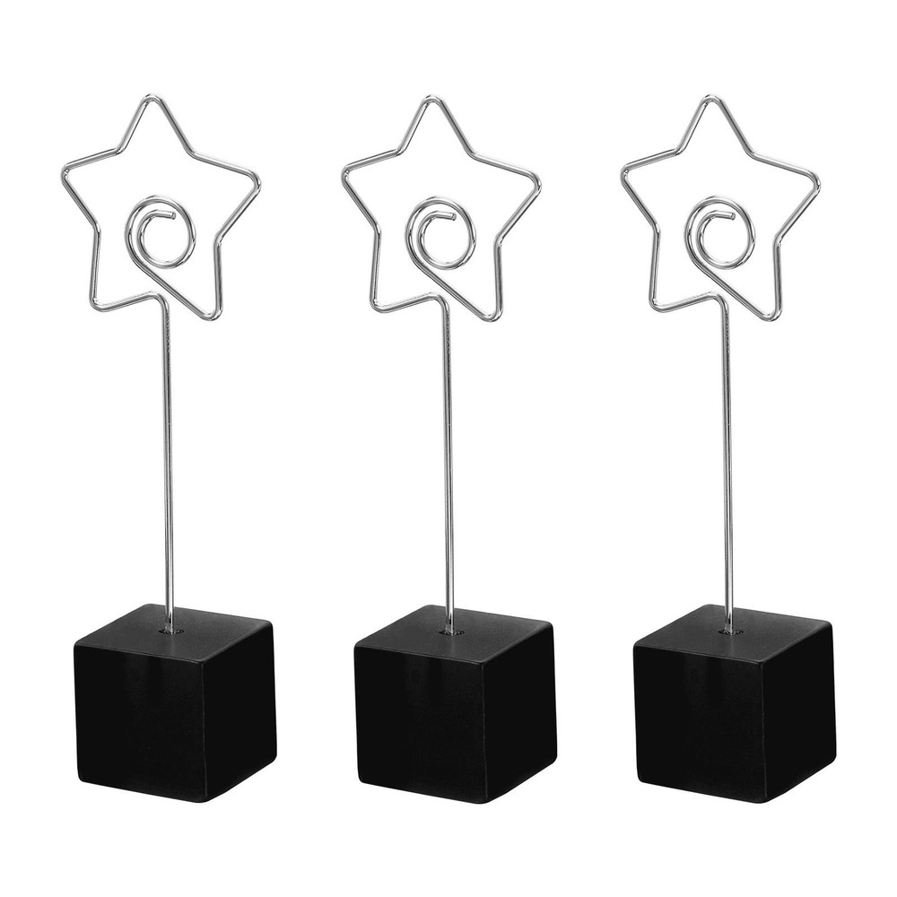 Resin Cube Base Picture Card Holder, 3 Pack Star Shape Note Holder, Black