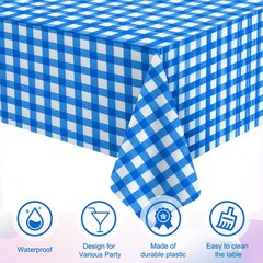 3pcs Blue And White Gingham Tablecloth Decorations, Disposable Plastic Blue