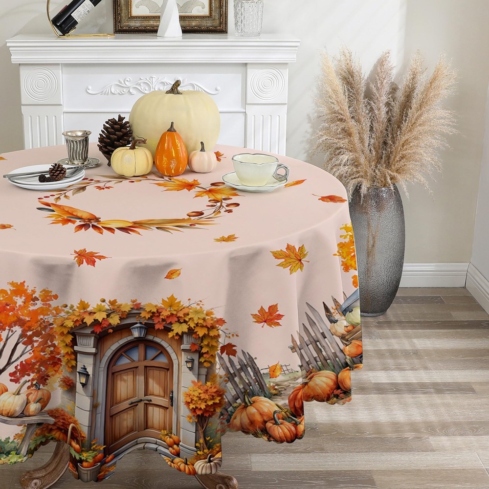 Fall Round Tablecloth 70 inches – Water Resistant Thanksgiving Table Cloth Pu…
