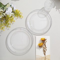 CLEAR SILVER 10 Round 8″ Plastic Salad PLATES Beaded Rim Party Events