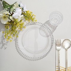 CLEAR SILVER 10 Round 8″ Plastic Salad PLATES Beaded Rim Party Events