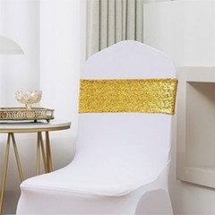 Pack of 50 Spandex Sequins Chair Sashes Gold Chair Bands with Buckles, Chairs