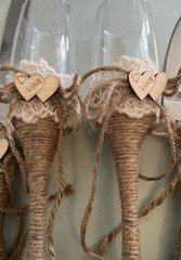 Country Wedding Flutes And Cake Serving Knives With Burlap And Lace