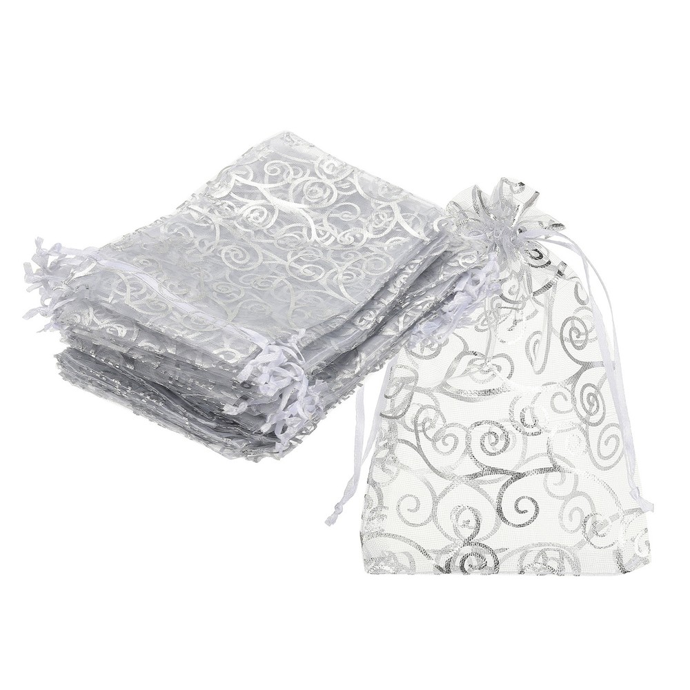 50Pcs Organza Bags 3.9×5.9 Inch Candy Bags Mesh Bag Jewelry Bag White-Silver