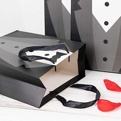 12 BLACK WHITE Tuxedo Paper Gift Tote BAGS Satin Handles Party Event Decorations