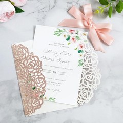 25PK Rose Gold Glitter Laser Cut Wedding Invitations – Perfect for All Occasions