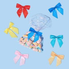 50 Pcs Pre-Tied Bows Satin Ribbon Bows 4.5″ Twist Ties Gift Bows Fresh Blue