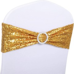 Pack of 50 Spandex Sequins Chair Sashes Gold Chair Bands with Buckles, Chairs