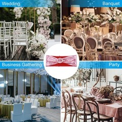 50Pcs 14″x5″ Stretch Chair Sashes Bows Chair Bands Sash with Buckle, Rose Pink