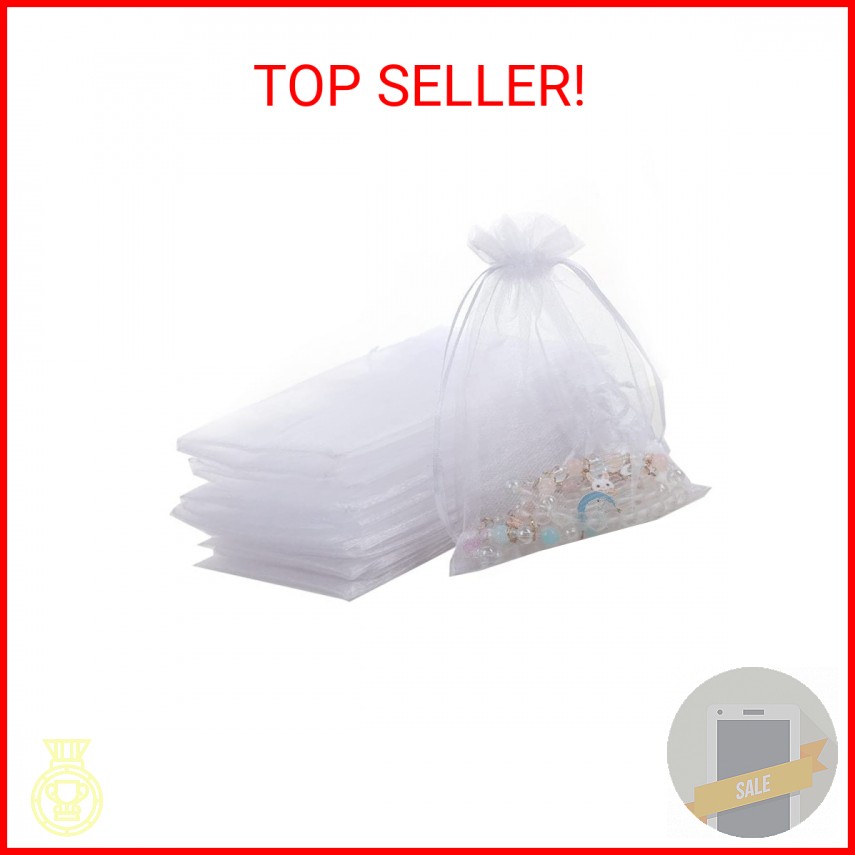 LYSXP 100PCS White Organza Gift Bags – 4×6 inch, Sheer Organza Wedding Favor Bag