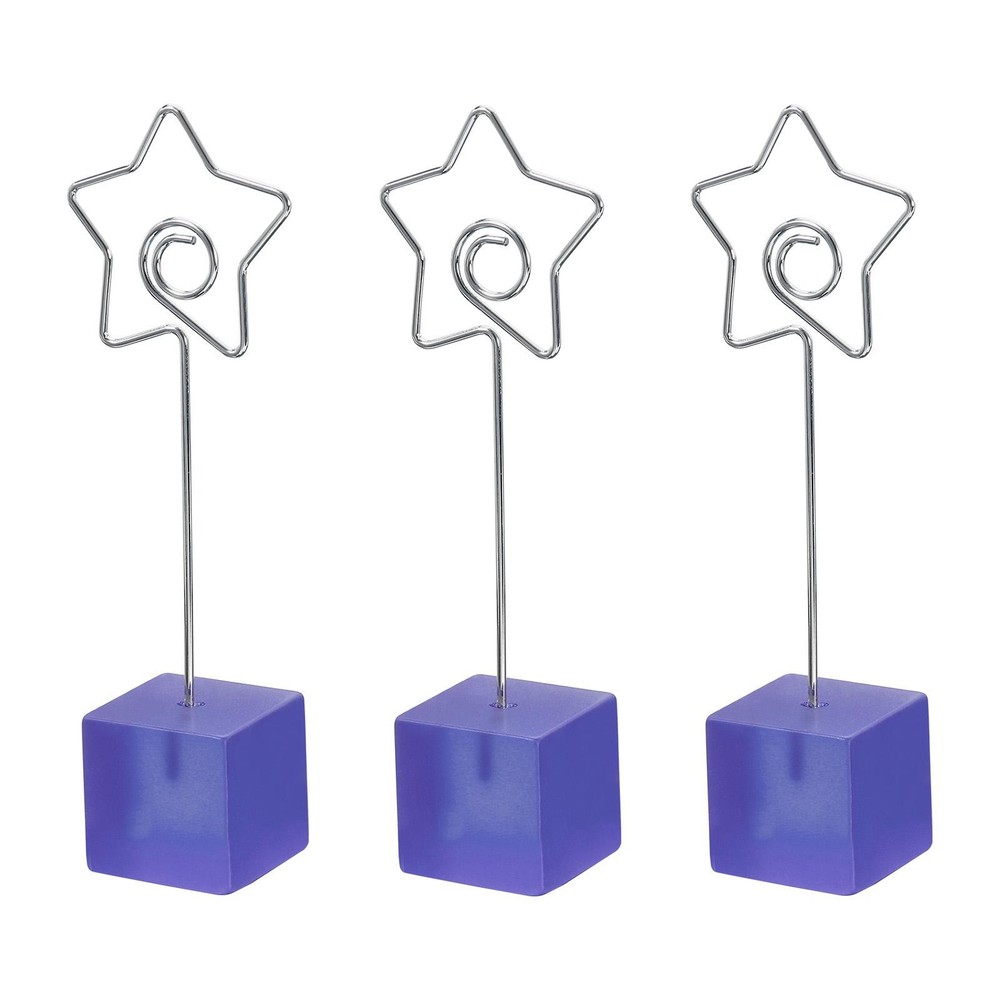 Resin Cube Base Picture Card Holder, 3 Pack Star Shape Note Holder, Purple