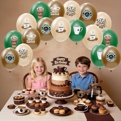 48 Pcs Coffee Birthday Decorations Party Balloons Set, Disposable Green Brown