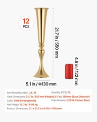 VEVOR 12 PCS Wedding Flower Vase 21.7in Tall Trumpet Table Centerpieces Gold