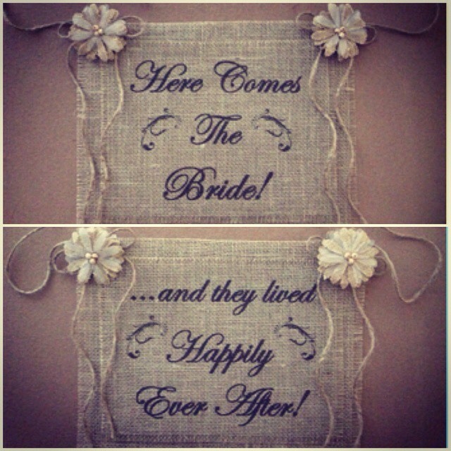 Burlap Here Comes Bride Happily Ever After Flower Girl Barn Wedding Reversible