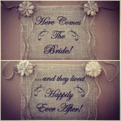 Burlap Here Comes Bride Happily Ever After Flower Girl Barn Wedding Reversible