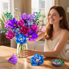 LED Light Flower Bouquet Building Set, 21 PCS Botanical Block Toy, Home Decor Gi