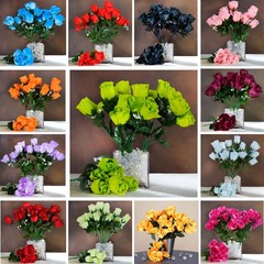 12 bushes – 84 Silk BUDS ROSES Wedding FLOWERS Bouquets Supply for Centerpieces