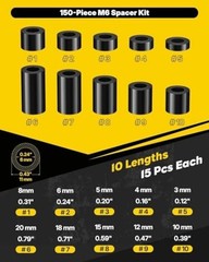 150 Pcs M6 Nylon Spacers for Screws, ID 6 mm & OD 11 mm, 10 Lengths M6,150PCS