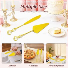 Gold Cake Cutting Set, 2 PCS Wedding Cake Knife and Server Set, Vintage Engra…