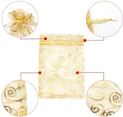 100x Gold Sheer Organza Bags 4×5 Inch Mesh Jewelry Favor Drawstring Gifts Bags