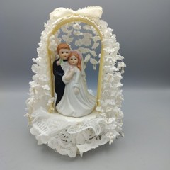 Wedding Cake Topper Bride Groom Lace Wisteria Baby Face VTG MCM Coast Novelty