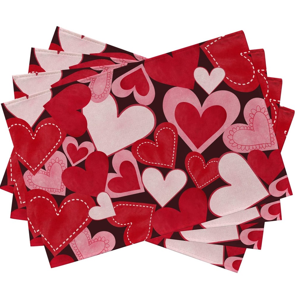 Seliem Red Pink Love Hearts Placemats Set of 4, 12»X18»,