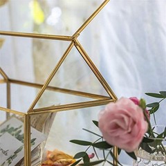 Large Glass Card Box with Lid for Wedding Reception (10.2x6x8.2 Inches) Gold