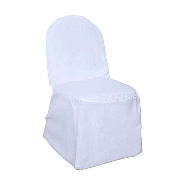 BRAND NEW Polyester BANQUET – REUSABLE Chair Cover – WHITE – 1 pc