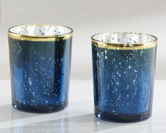 24+ Navy Blue, Gold Mercury Glass Tea Light Candle Holder Bridal Wedding Favor