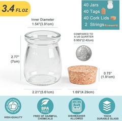 40 Pack Glass Favor Jars with Cork Lid, 3.4 oz Small Glass Bottles for Wedding F