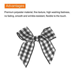 50Pcs Mini Gingham Ribbon Bow 1.5″ Checkered Fabric Satin Black and White