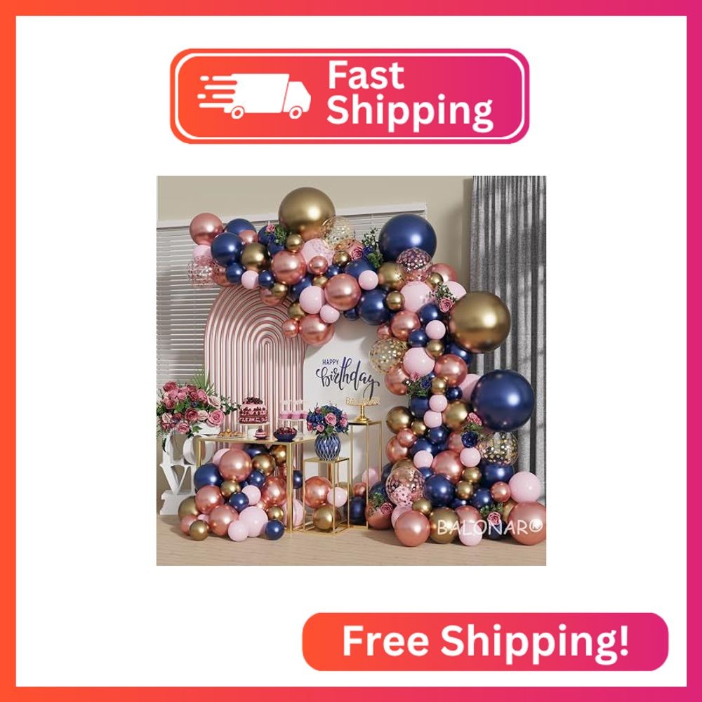 Navy Blue Rose Gold Pink Gold Confetti Latex Balloons with 140pcs 18/10/5/Inch M