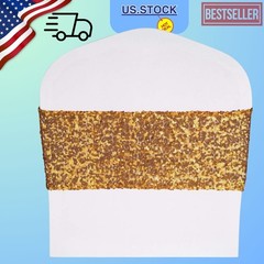 50 Pack Stretch Sequin Chair Sashes Bands Gold Wedding Party Chair Decoration 4x