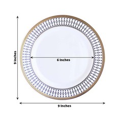 10 WHITE 9″ Round Plastic Salad PLATES NAVY BLUE Chord Rim Party Decorations