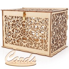 Hooqict DIY Wedding Card Box with Lock Large Rustic Wood Wedding Gift Money B…