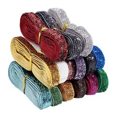 BENECREAT 30Yards Glitter Polyester Satin Ribbons, 15 Blue,Green,White,Purple