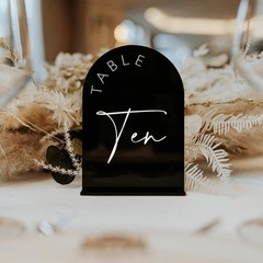 Black Arched Wedding Table Numbers 1-20 with Stands, 5×7 Inch Black Acrylic A…