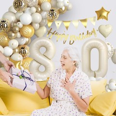 80th Birthday Decorations Sand White Gold,80th Balloon Arch Garland Kit With …