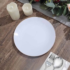 WHITE 10 Glossy 8″ Round Plastic Salad PLATES Gold Rim Party Events Decorations