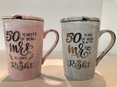 Mr Right & Mrs Always Right Coffee Mugs, 50 Years of Being Mr Mrs 2 Pieces NEW