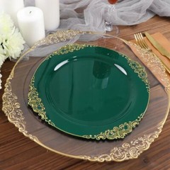 10 Round 10″ Plastic Salad Dinner Plates Embossed Baroque Rim Party Decorations